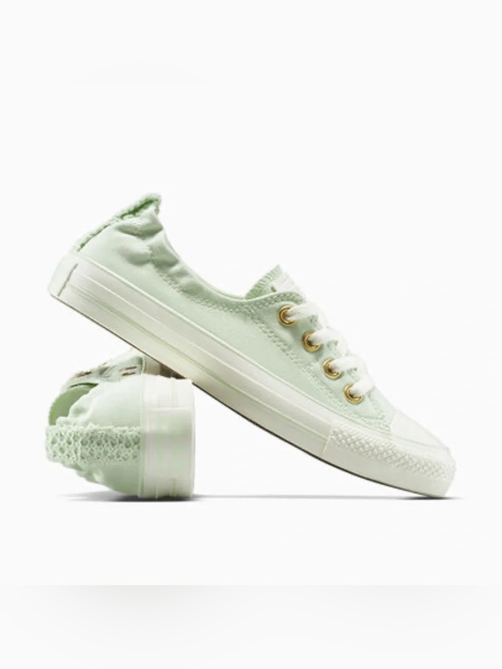 Converse Shoreline Slip-On Sneakers • Mint Green with Lace Detail • Women's 8.5